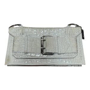 Tosca Blu Italian Leather Handbag Clutch Cream Silver Crocodile Texture